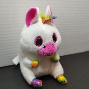 Nanco White‎ Pink 5.5" Unicorn Plush Rainbow Horn/Feet/Mane Stuffed Animal Toy